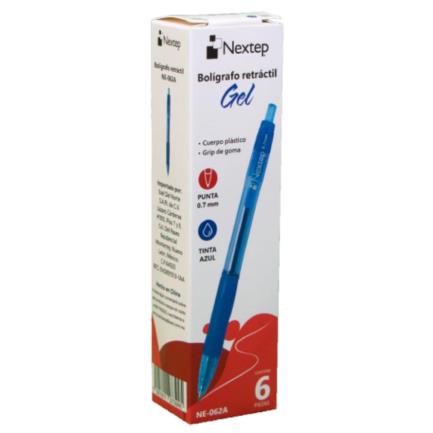 Bolígrafo Nextep Gel Retráctil Mediano 0.7mm Color Azul C/6