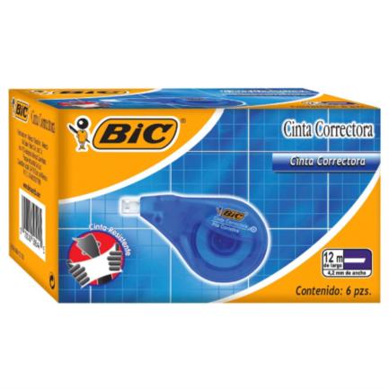 Cinta Correctora BIC 12mx4.2mm Caja C/6 Pzas